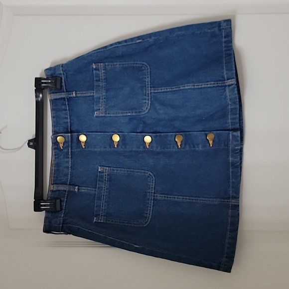 Divided, Size 10 Button Front Denim Mini Skirt, A-Line with Front Pockets - Picture 1 of 8